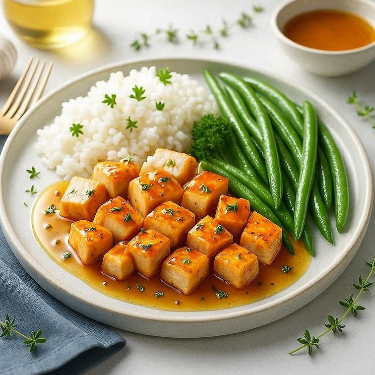 Hähnchenfleisch mit Reis und grünen Bohnen Blitzschnell kochen